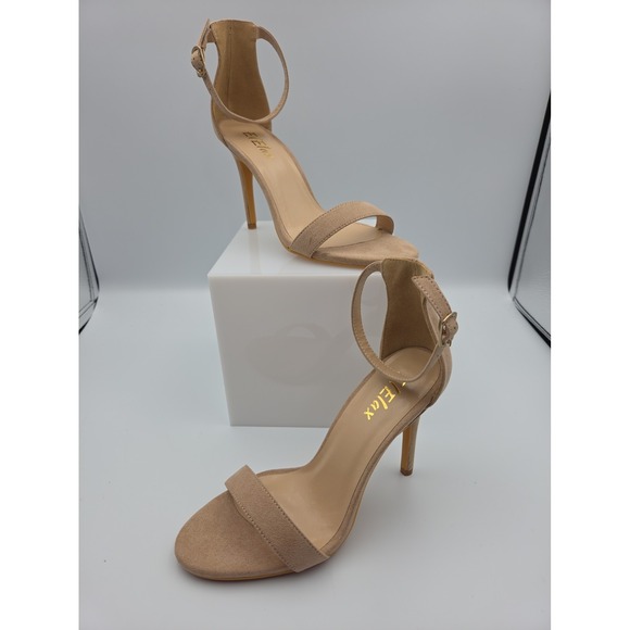 EIElax Shoes - EIElax Women's Beige Faux Suede Strappy Open Toe Ankle Strap Heels 6.5